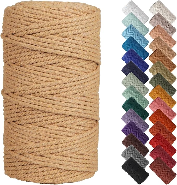 NOANTA Light Tan Macrame Cord 4mm x 109yards, Cotton Rope Macrame Yarn | Macrame Rope Supplies, 3 Strand Twisted Cotton Yarn String, Cotton Cord for Wall Hanging, Plant Hangers, Crafts, Knitting
