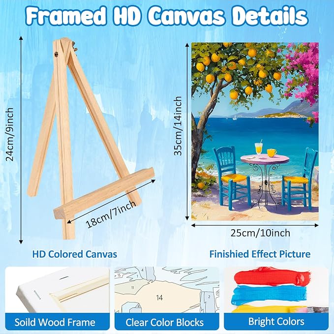 MAXBYE Framed Paint By Numbers Kits for Adults with Wooden Easel, DIY Landscape Adult Paint by Number Kits, Oil Acrylic Paintings Kit for Beginners Gift Home Wall Garden Decor 10×14 Inch
