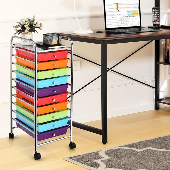 COSTWAY 10-Drawer Rolling Storage Cart, Utility Mobile Trolley