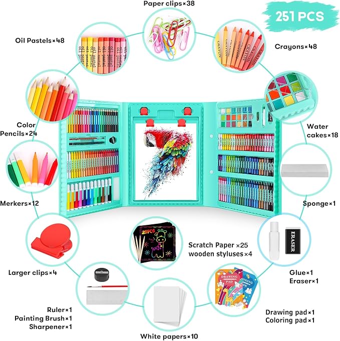 iBayam Art Supplies for Adult, Art Set Case, Trifold Easel, Scratch Paper