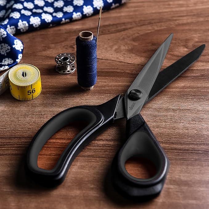 LIVINGO Fabric Scissors 8.5" Heavy Duty Sewing Shears Black | Titanium Coated Forged Steel, Sharp Precision Edge, Tailoring Clothing Leather Paper Projects