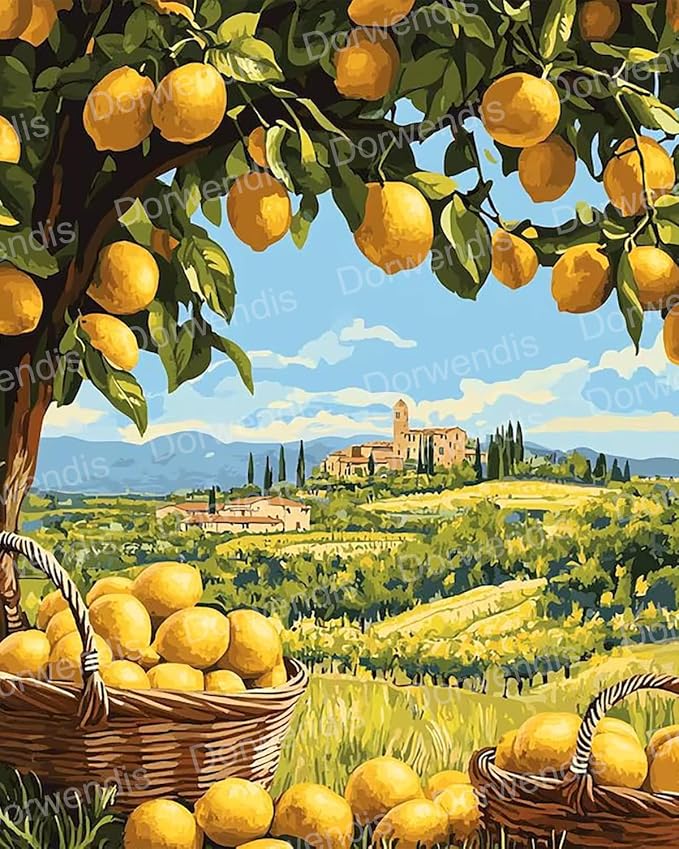 Dorwendis Lemon Diamond Art Kits for Adults, Lemon Tree 5D Diamond Painting Kits for Beginners, DIY Full Round Drill Diamond Dots Gem Crystal Art for Home Wall Decor Gifts 12x16 inch