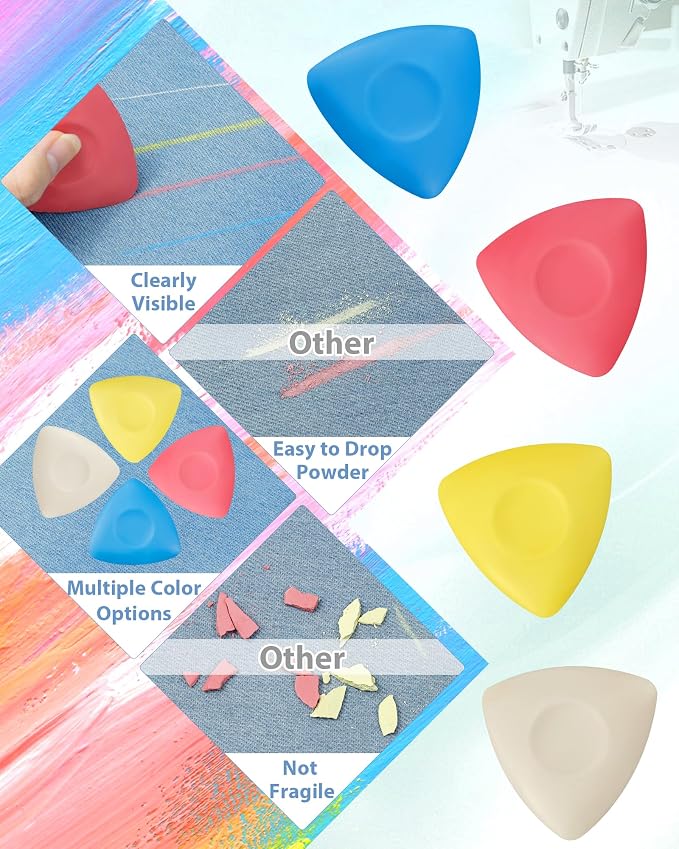 FIVEIZERO 4Pcs Tailors Chalk,Triangle Sewing Chalk for Fabric,Washable Marks,Fabric Markers for Quilting,Tailoring and DIY Crafts
