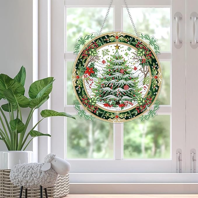 SKRYUIE Christmas Hanging Pearl Diamond Art Kits for Adults Suncatcher A25