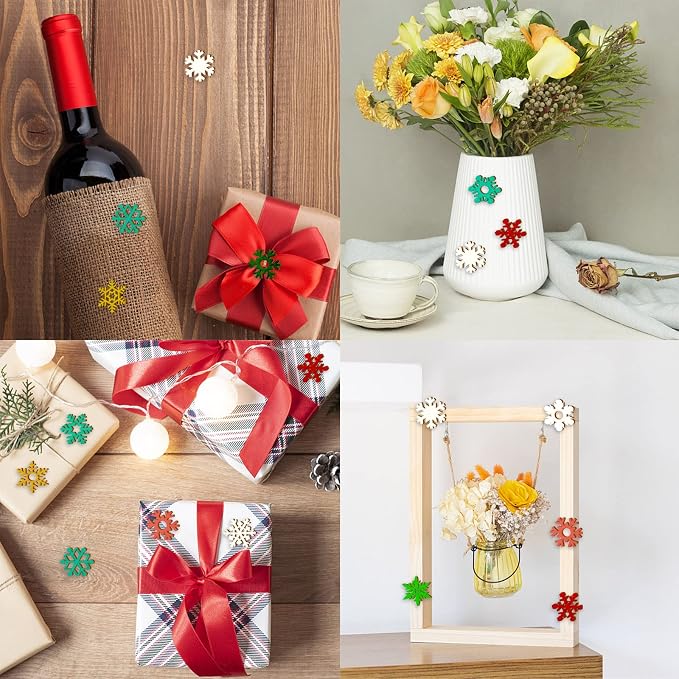 200 Pcs Unfinished Wooden Snowflake Ornament DIY Wood Snowflakes Cutouts Blank Wood Slices Christmas Tree Hanging Ornaments Embellishments for Winter Christmas Xmas Tree Craft Decorations,1.2 Inch