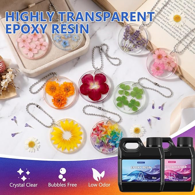 KISREL Epoxy Resin Kit 16OZ with Keychain Earring Molds, Tools for Beginner | 25-Cavity Clear Epoxy Resin with Silicone Earring Molds Ideal for Making keychains, Craft Works
