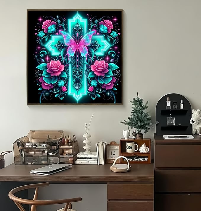 Diamond Art Kits for Adults,Glowing Cross Diamond Painting,13.7X13.7inch