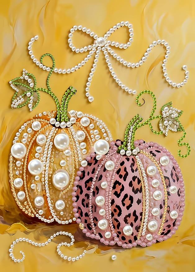 Morudeor Pumpkin Diamond Art Pearl Painting Kits for Adults,Special Shape Diamond Art Kits for Fall, DIY 3D Plastic Pearl Painting Kit for Home Decoration 12 × 16 inch