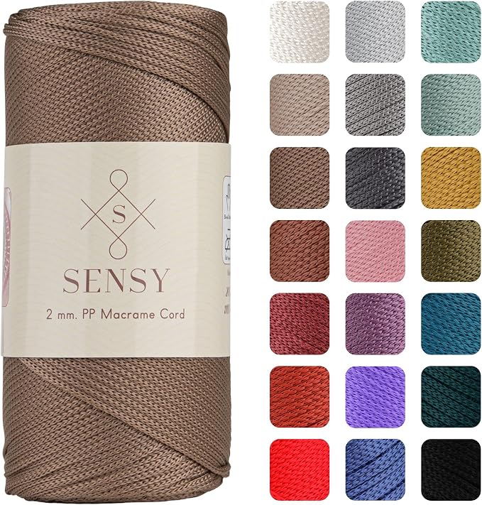 Sensy Premium 2mm 251 Yards Polyester Rope 100% Polypropylene Cord Macrame Cord 2mm Crochet Bag Cord Macrame Rope Crochet Thread Gift for Knitter (Mink)