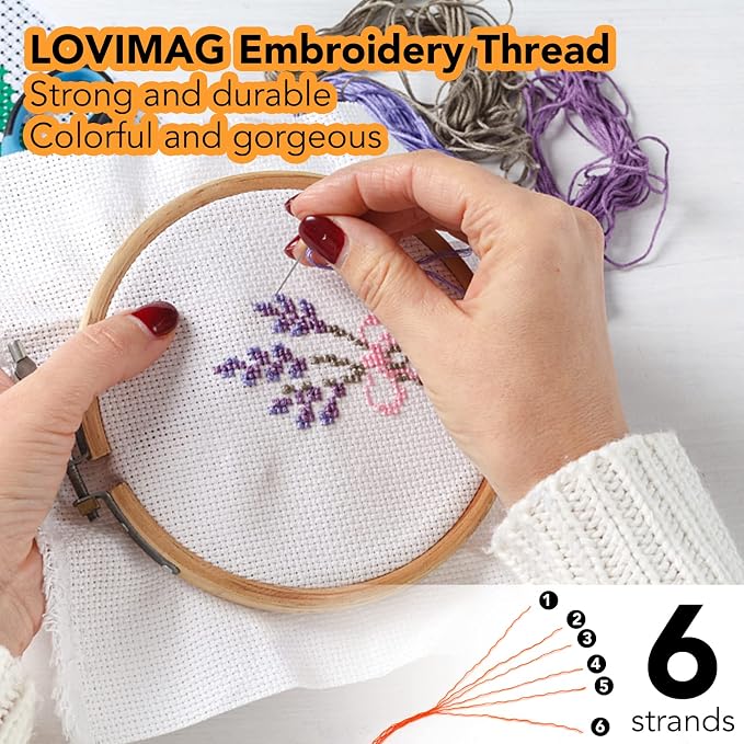 LOVIMAG Embroidery Thread 60pcs Friendship Bracelet String Floss Kit Yarn | Hair Wrap Shirt Lanyard Patterns Crochet Craft Threads Supplies Cross Stitch Sewing Needlepoint Thin Rainbow Beginners