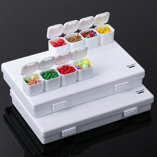 Mr. Pen- Bead Storage Containers, 28 Grids, 2 Pack, White | 160 pcs Label Stickers, Transparent, Small Bead Organizer Box, Diamond Art, Diamond Painting Organizer