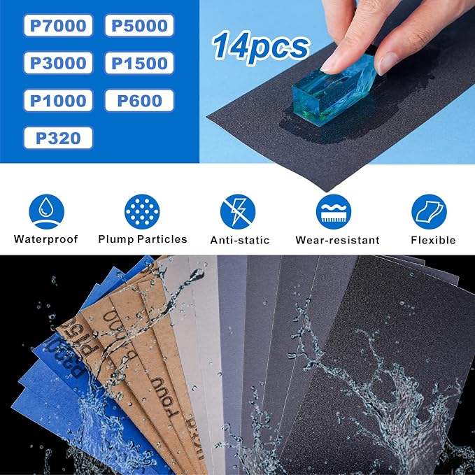LET'S RESIN Resin Polishing Kit, 33-Piece Sanding and Finishing Tools | Includes Sandpaper, Resin Files, Polishing Strips and Blocks, Scissors, Brush and Cloth for Finishing Resin Jewelry