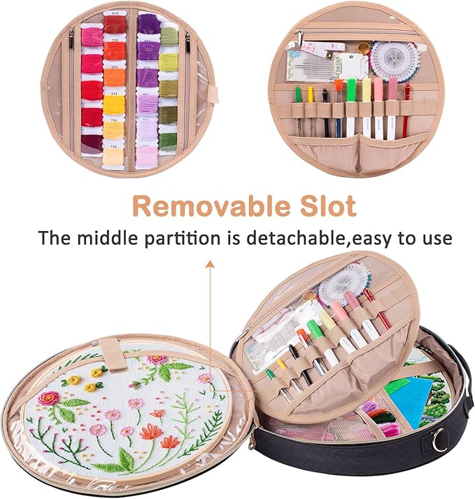 MYBAGZING | Round Embroidery Bag(Empty) - Embroidery Storage Bag -Cross Stitch Supplies Organizer with Multiple Pockets for Embroidery Kits, Cross Stitch Suppliers, Embroidery Floss (Bag Only)