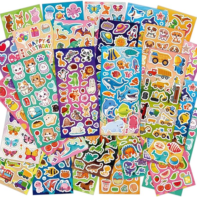 KARSLORA 36 Sheets Stickers for Kids, 800+ Stickers for Scrapbooking Including Animals, Fruits, Dinosaurs, Hearts, Cats, Fish, Cars, Space and More, Party Favors for Kids | Including Animals, Fruits, Dinosaurs, Hearts, Cats, Fish, Cars, Space and More,...