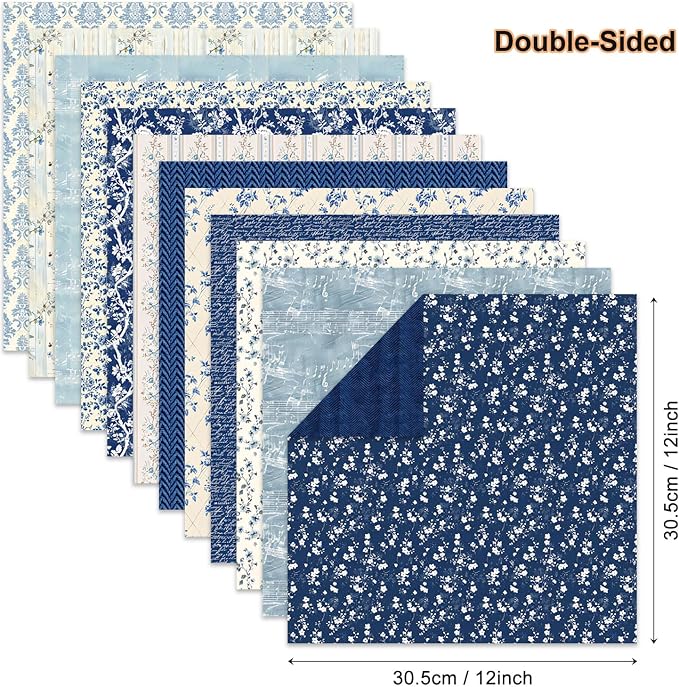 12inch Boho Scrapbook Paper Vintage Flower Pattern Papers Pad,24 Sheets Double-Sided Bobo Floral Scrapbooking CardStock Paper Pad for Holiday Cardmaking DIY Origami Paper.