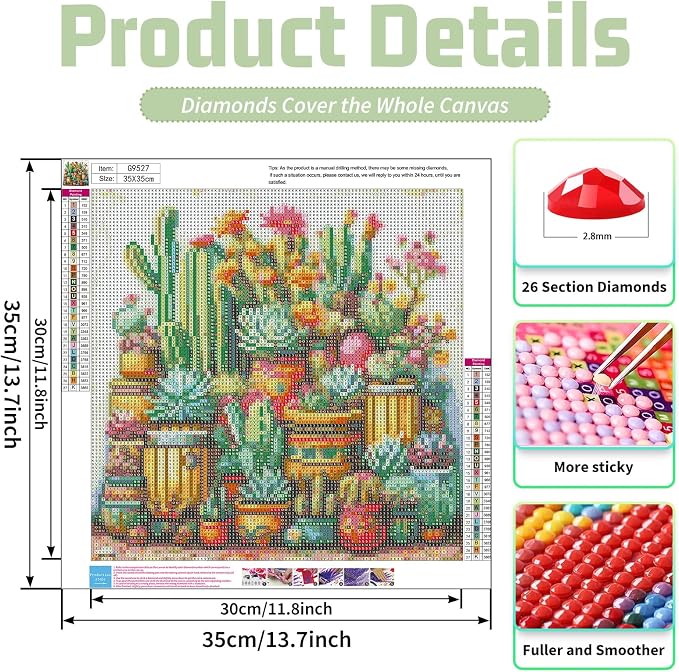 Green Plant Diamond Painting Kits for Adults, Diamond Art Kits, 14x14 in
