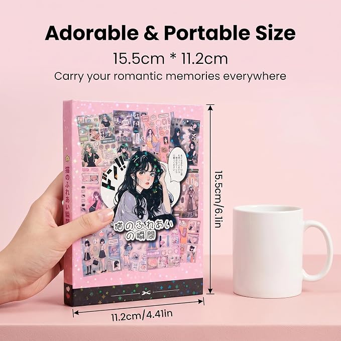 Tmtains 800Pcs Japanese Sticker Book for Scrapbook Heisei Retro Comic Books Style Kawaii Korean Sticker for Journaling Aesthetic Japanese Stickers Book for Adults DIY Crafts Junk Journal Gifts (Girl)
