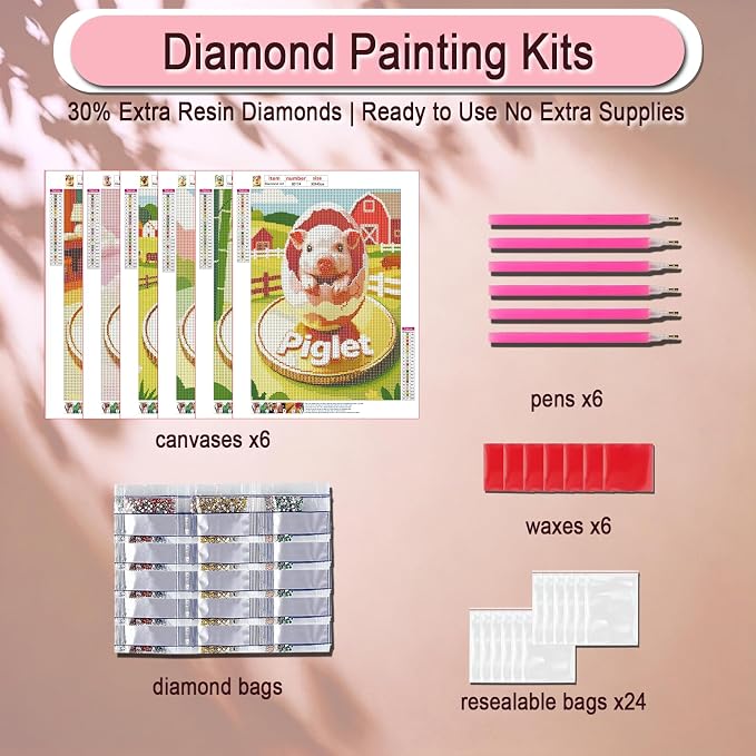 DOZEEZOP 6-Pack Diamond Art Kit for Adults, 5D Diamond Painting 12x16 Inch | Animals pictures, Full Round Drills, Home Wall & Shelf Decor, Beginner-Friendly DIY Craft, Stress Relief, All-Occasion Gift