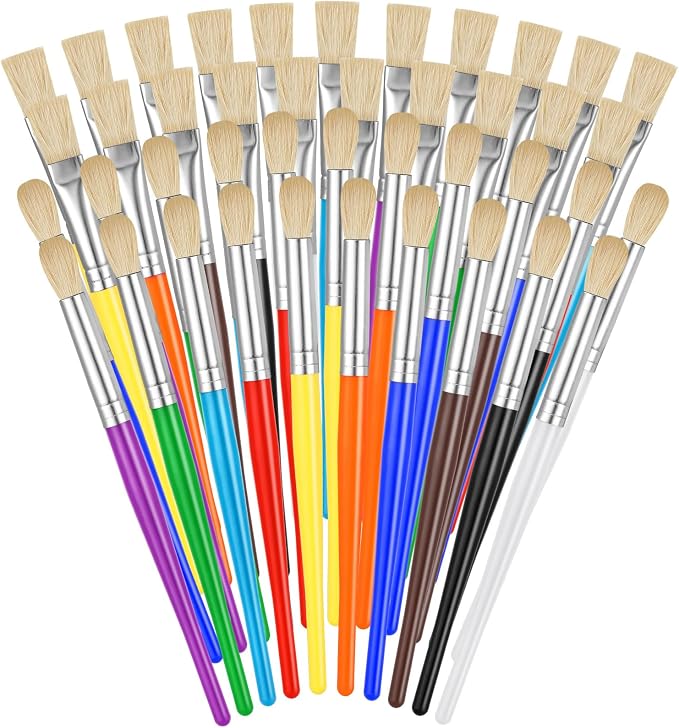 Kids Paintbrushes Set, 42 Pcs Assorted, Easy Hold and Clean Toddler Brushes, Preschool Bulk for Acrylic Oil Watercolor Washable Paint Kit