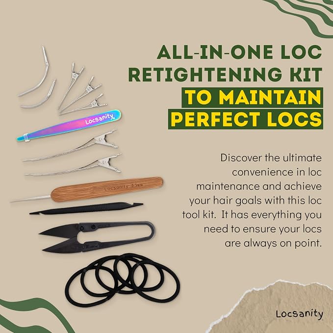 Locsanity Dreadlock Retightening and Interlocking Tool Kit for Sisterlocks - Dual-Ended Metal Crochet Needle for Microlocks, Small & Medium Locs Maintenance
