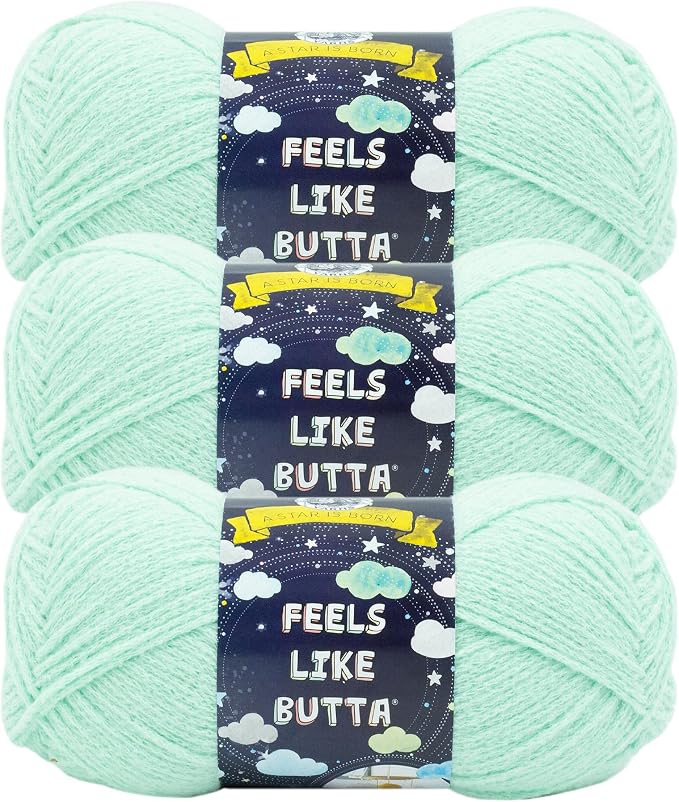 Lion Brand Yarn Feels Like Butta Soft Yarn for Crocheting and Knitting, Velvety, 3-Pack, Seagreen | Buttery Soft Machine Washable Worsted Weight Knit Fiber for Cuddly Baby Blankets, Warm Sweaters, Smooth Amigurumis