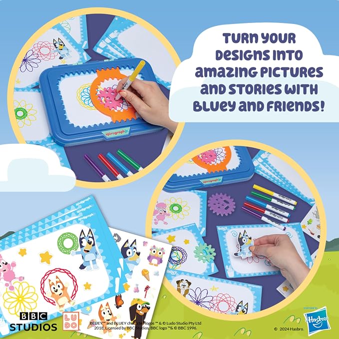 Spirograph Jr Bluey Toys Toddler Arts and Crafts for Kids Drawing Kit | Toddler Activities, Bluey Stickers, Drawing Pad, Jumbo Gears, Washable Markers, Drawing Kit, Spiral Art