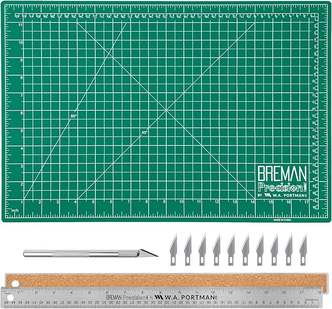 WA Portman Fabric Cutting Mat with Craft Knife & Straight Edge Craft Ruler