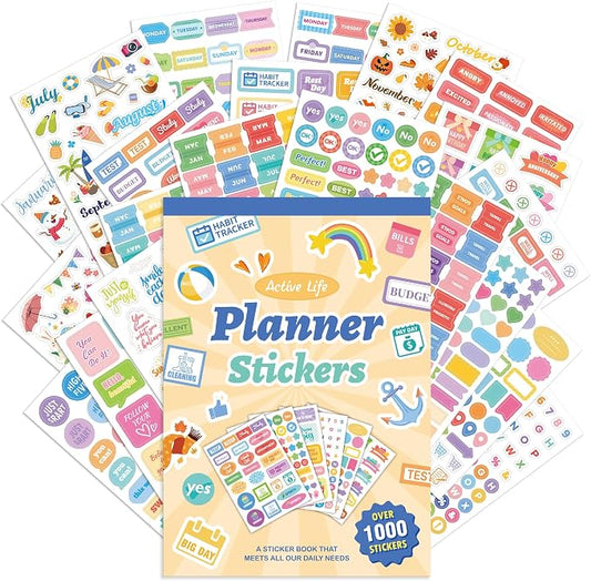 1000+ Holiday Seasonal Daily Monthly Planner Stickers for Women Men - Scrapbooking Supplies 24 Pages Sticker Book for Calendar Vision Board, Removable & Repositionable Junk Journal Supplies for Adults