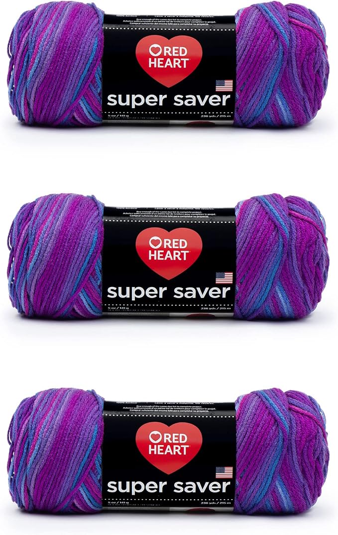 Red Heart Super Saver Yarn, 3 Pack, Grape Fizz 3 Count