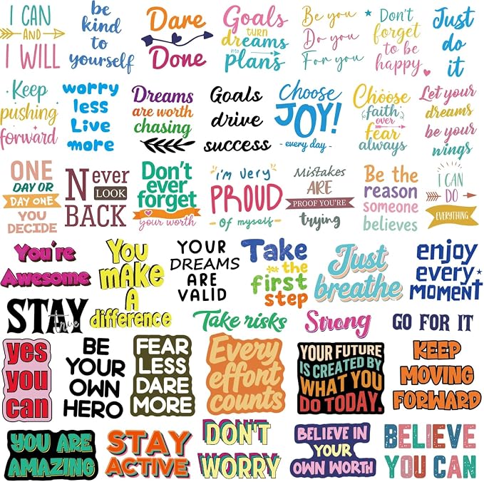 300PCS Motivational Positive Stickers for Water Bottles Laptop Scrapbook Journal, Waterproof Vinyl Inspirational Affirmation Stickers for Teens Adults Students Teacher Classroom Vision Board Supplies