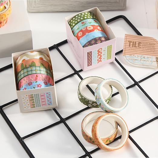 Basic Patterns Washi Tape Set 60 Rolls Geometric Elegance Decorative Skinny Masking Tapes for Arts, DIY Crafts, Journals, Planners, Scrapbook, Wrapping (Warm Floral Cottage)