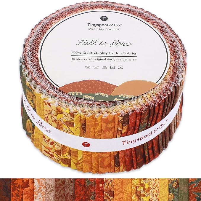 Tinyspool & Co.'s Twirlie Roll 40 Precut Quilting Fabric Strips for Quilting Supplies, Crafting, and Sewing, Soft Cotton Strip for Blanket, Rug, Upholstery, Home Decor, and Purse Making, Fall is Here