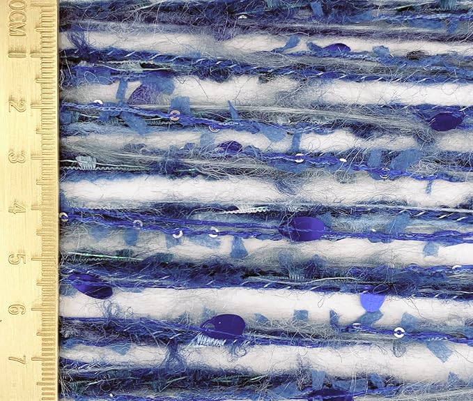 Artisanal Yarn Collection Multifiber Fancy Yarn with Sequins & Iridescent Shimmering Threads for Knitting Crocheting Crafts DIY, Set of 3 Rolls (Sapphire Blue)