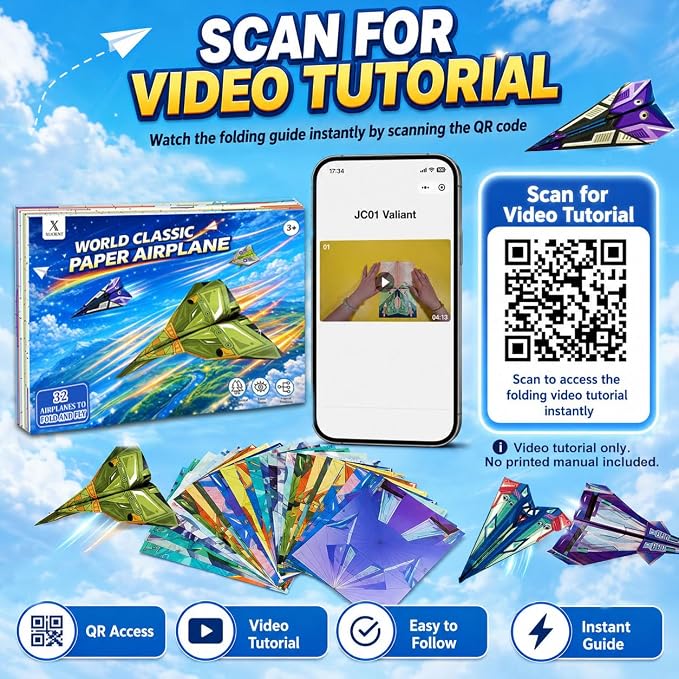 Xuoent Paper Airplane Kit, Origami Kit for Kids, World Classic Paper Planes