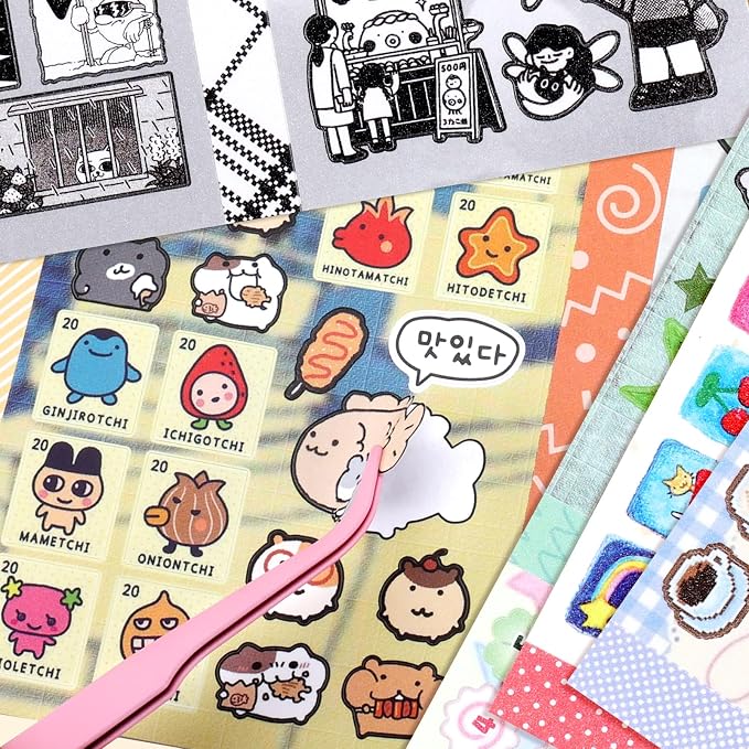Tmtains 30 Sheets Kawaii Japanese Sticker Book Manga Books Style Writable Note Sticker Glitter Sand Aesthetic Japanese Korean Stickers Book for Adults Scrapbooking Notebook Supplies (A Little Wish)