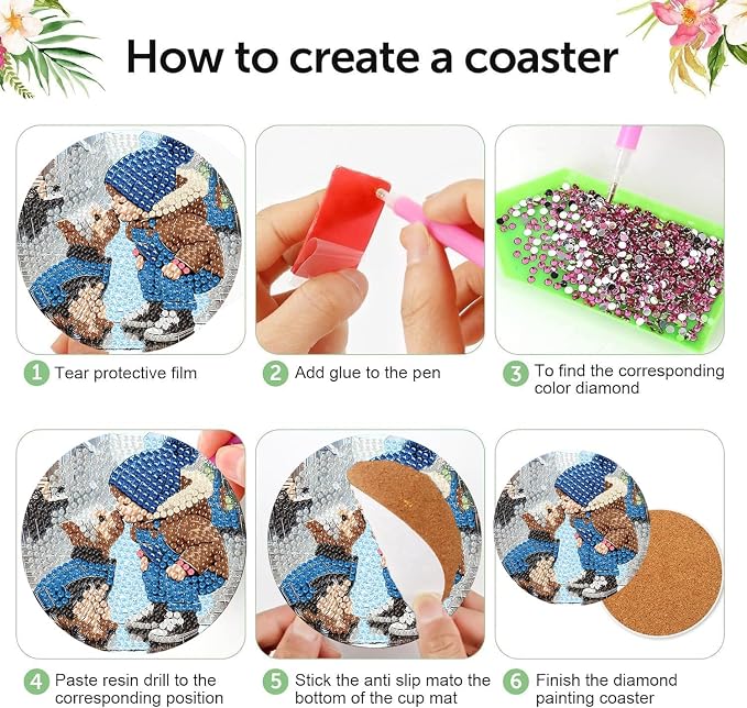 Diamond Art Kits for Adults Beginners, 8 Pcs Diamond Painting Coasters Kits