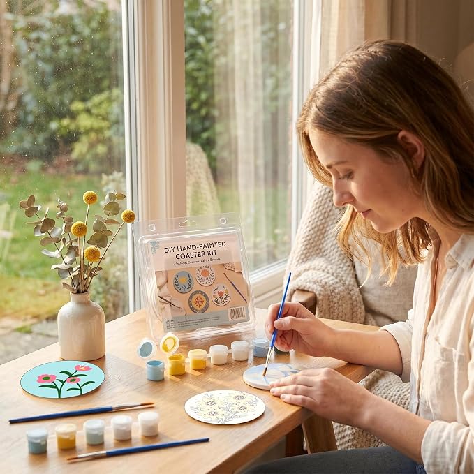 8 Pack Floral Paint by Numbers Kits Coasters with Holder Cork Pads | Flowers Paint by Number Kits for Adults Simple Round Oil Painting Coaster for Small DIY Craft Holiday Birthday Gift 3.9x3.9in
