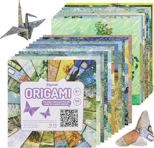 JoyCat Van Gogh Patterned Origami Paper, 50 Double-Sided Sheets, 6x6 Inch | Starry Night and sunflower-inspired designs bring bold Post-Impressionist color to origami, cards and creative paper crafts.