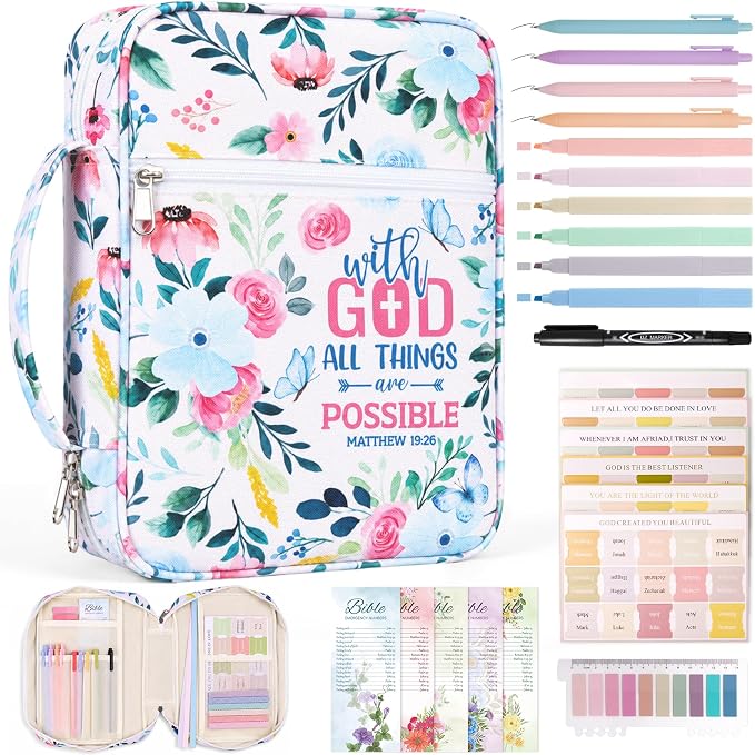 XKDOUS Bible Cover Case for Women Bible Bag Journaling Kit w/Study Supplies