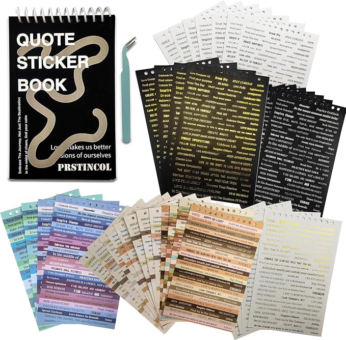 PRSTINCOL 2370 Pcs Word Stickers for Journaling,40 Sheets Quote Stickers Gold Foil Small Talk Stickers for Junk Journal Craft,Scrapbooking Supplies Making