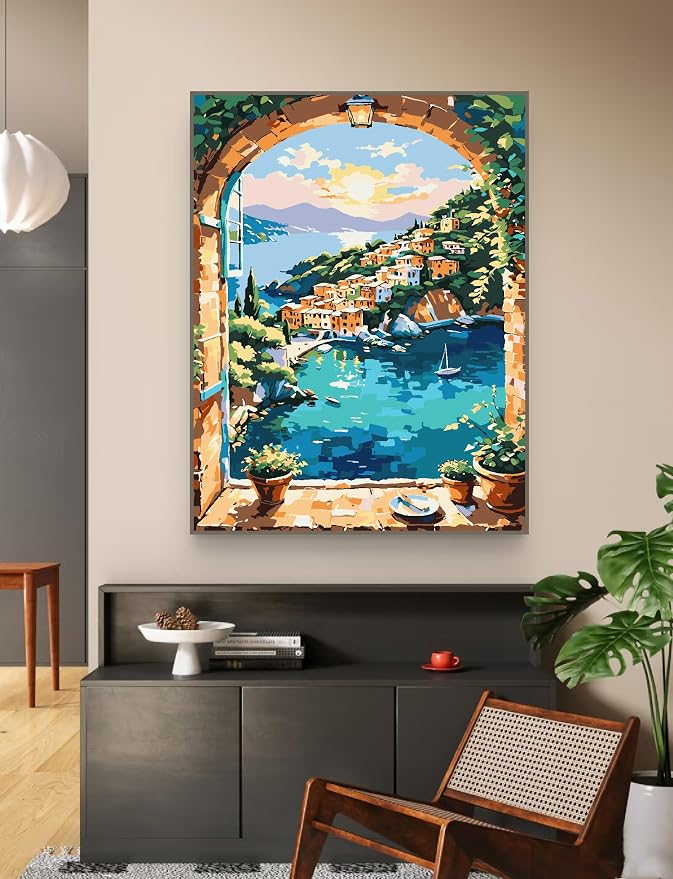 ZRIZQ Landscape Paint by Numbers Kit for Adults Beginner,Scenery,16x20 | Full set with wooden brushes,rolled canvas,rich paints.Calming activity.Beginner friendly.Just open and paint.