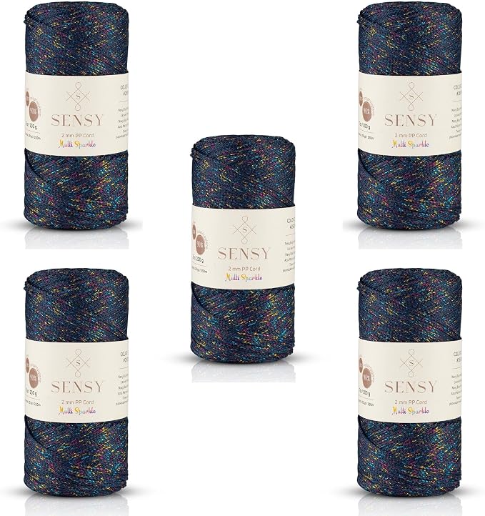 S Sensy 2mm-Polypropylene Macrame Cord 5 Pack Navy Blue Multi Sparkle 252yd
