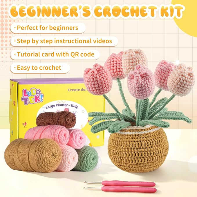 LUDOTEK Crochet Kit for Beginners, Crochet Plant Kit,Knitting Kit (Tulip)