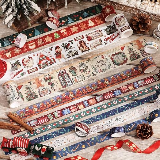 icceemee Christmas Theme Washi Tape Set, 20 Rolls Christmas Theme Washi TapeWritable Decorative Tapes for Scrapbooking, Junk Journal Supplies, Bullet Journaling, 0.6"x79" per Roll