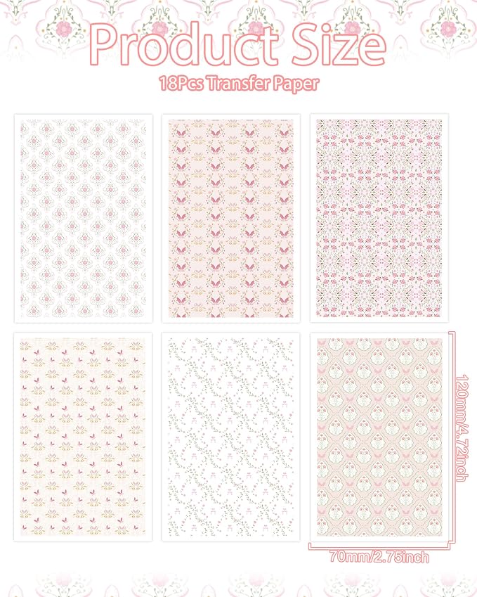 Puocaon Flower Clay Transfer Paper - Pink Transfer Sheets for Polymer Clay Earrings Jewlery Floral Design
