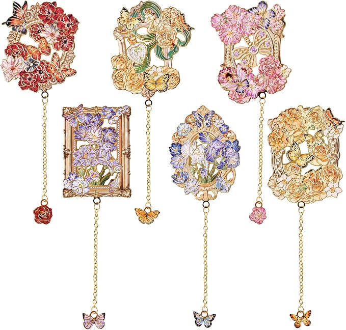 6 Pieces Metal Bookmark, Hollow Flower Book Mark for Book Lovers, Vintage Bookmarks for Reading Women, Men, Teacher, Students