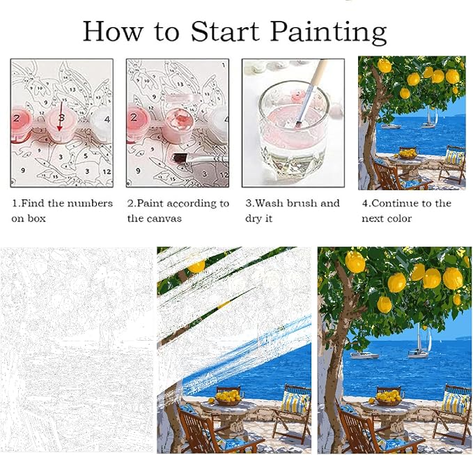 ZRIZQ Landscape Paint by Numbers Kit for Adults Beginner,Lemon Tree,16x20 | Full set with rich paints,wooden brushes,rolled canvas.Calming activity.Beginner friendly.Just open and paint.