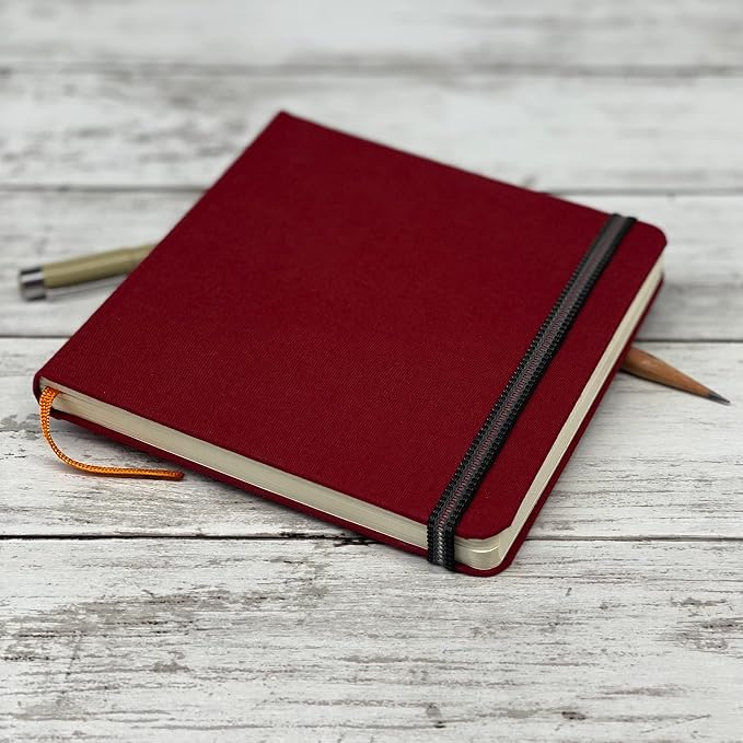 Travelogue Square Drawing Book, 5.5" x 5.5" Artist Journal - 128 Sheets Buff Paper, Vermilion Red Cover