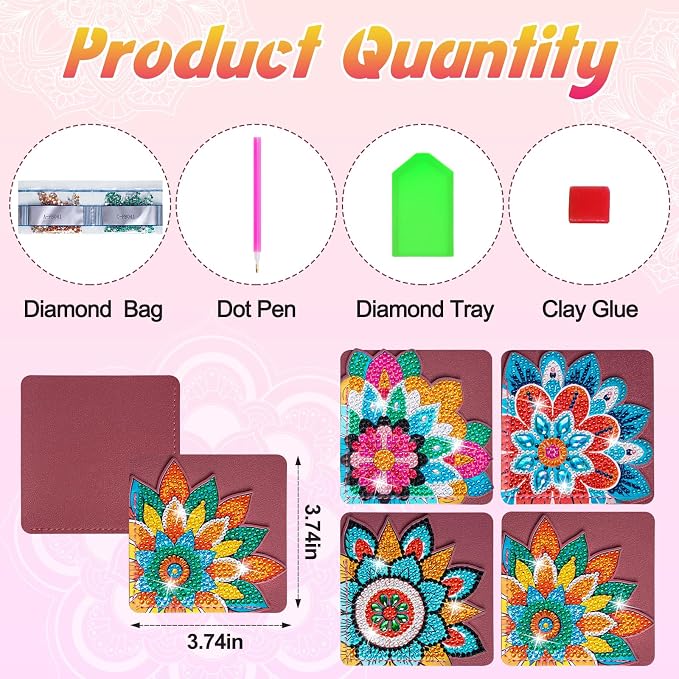 WIVICO 4Pcs Diamond Painting Bookmarks, Diamond Pearl Art Kits for Adults | DIY Diamond Dots Paint By Numbers Kit,Gifts for Book Lovers(Mandala B)