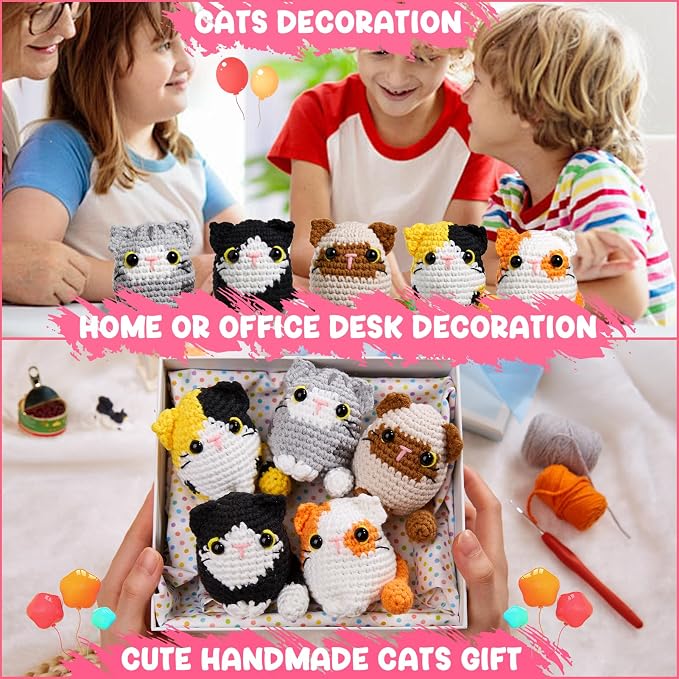 MAGIMUSE Crochet Kit for Beginners, 5 Cat Crochet Amigurumi Craft Kit